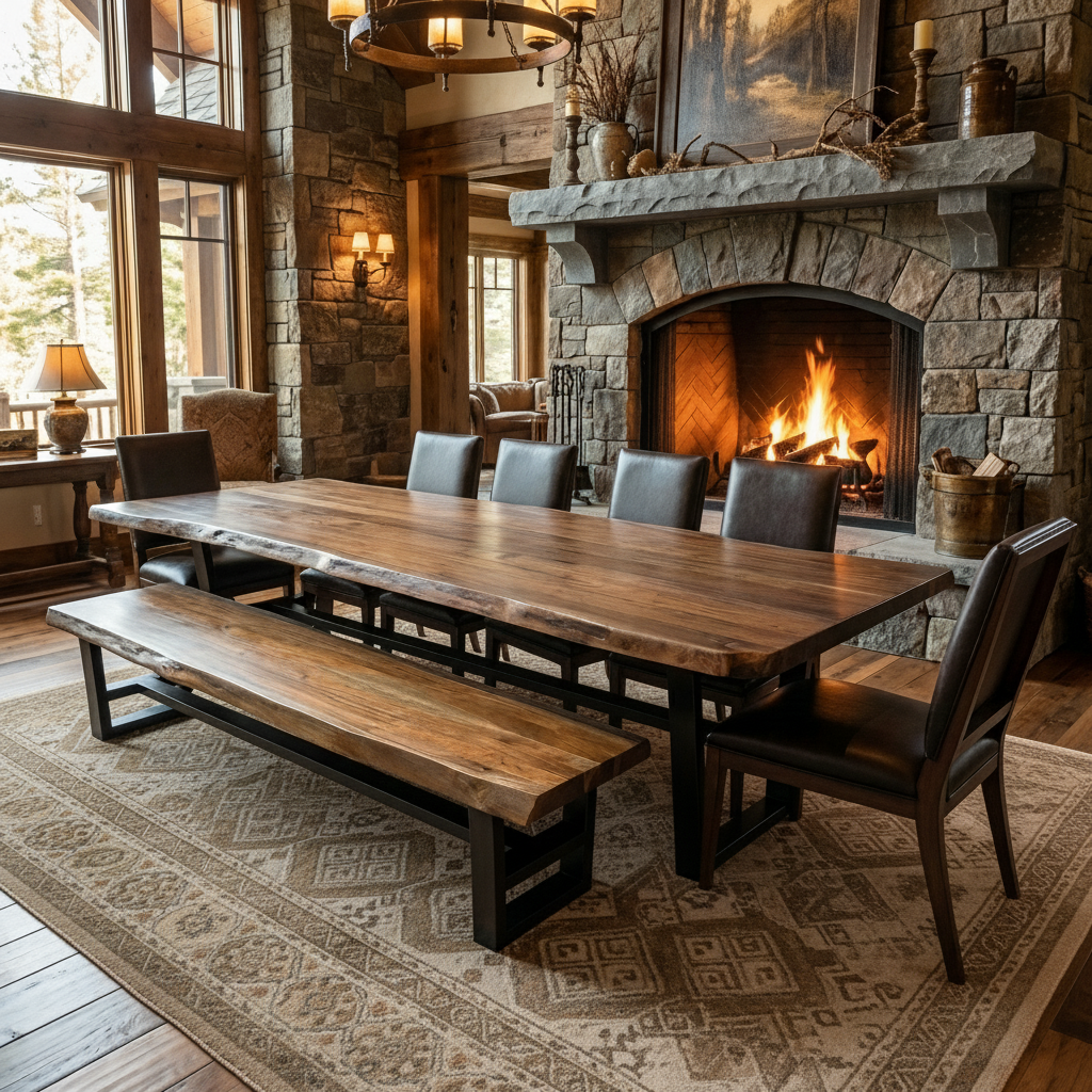 Malcolm 96" Acacia Live Edge Dining Bench - Natural + Smoke