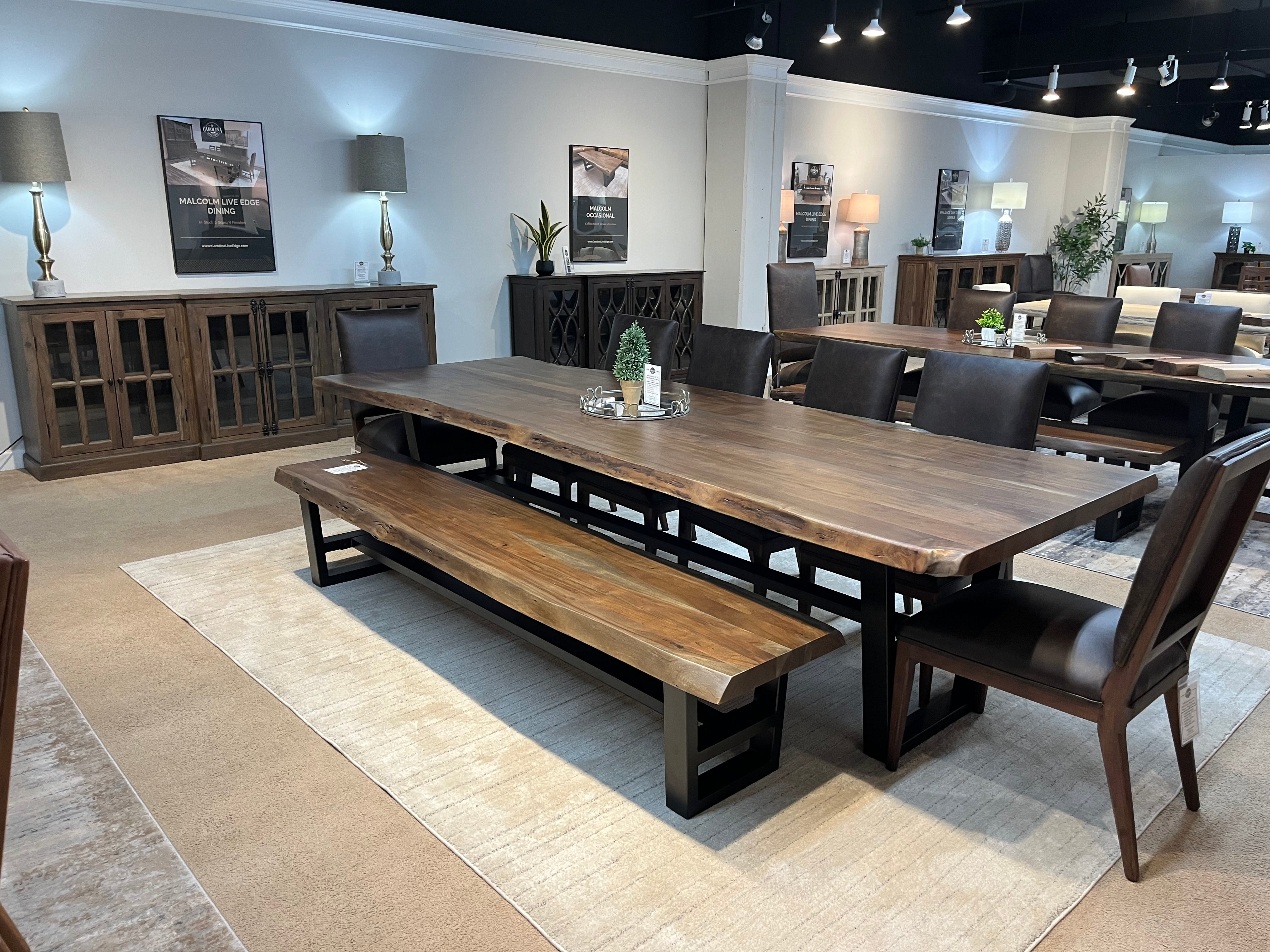 Malcolm 96" Acacia Live Edge Dining Bench - Natural + Smoke