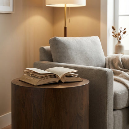 Malcolm Acacia 20" Round End Table - Natural + Black