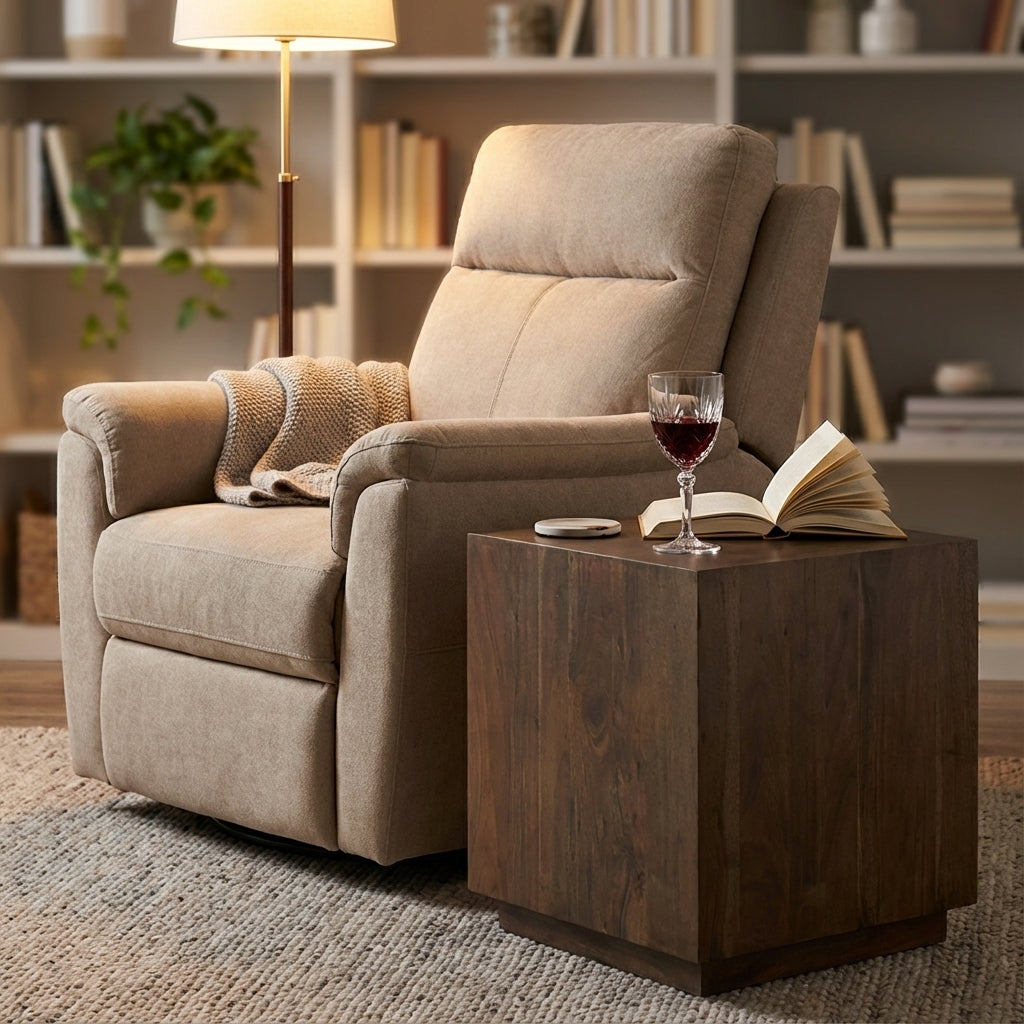 Malcolm Acacia 20" Square End Table - Natural + Smoke