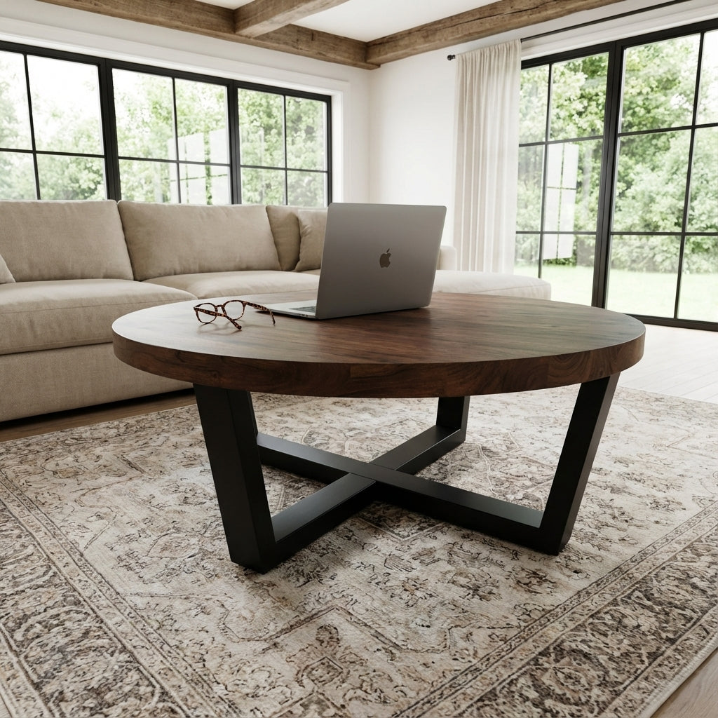 Malcolm Acacia 40" Round Coffee Table - Natural + Smoke