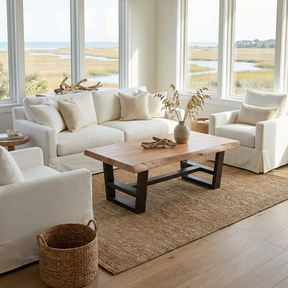 Malcolm Acacia 52" Live Edge Coffee Table - New White Wash