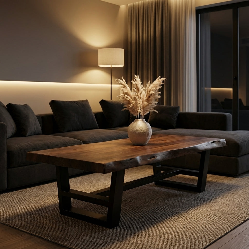 Malcolm Acacia 60" Rectangular Live Edge Coffee Table - Natural + Black