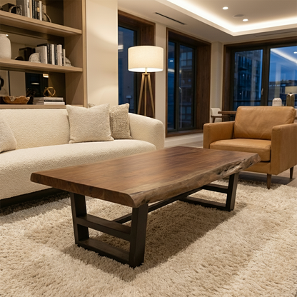 Malcolm Acacia 60" Rectangular Live Edge Coffee Table - Natural + Gray