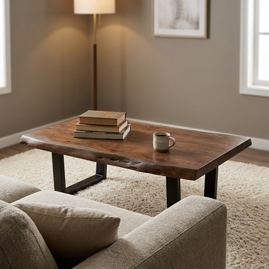 Malcolm Acacia 60" Rectangular Live Edge Coffee Table - Natural + Smoke
