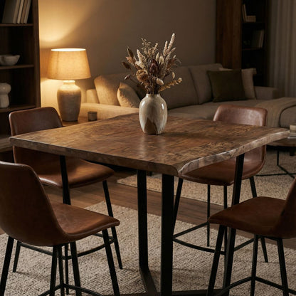 Malcolm 60" Acacia Live Edge Square Counter Table - Natural + Smoke