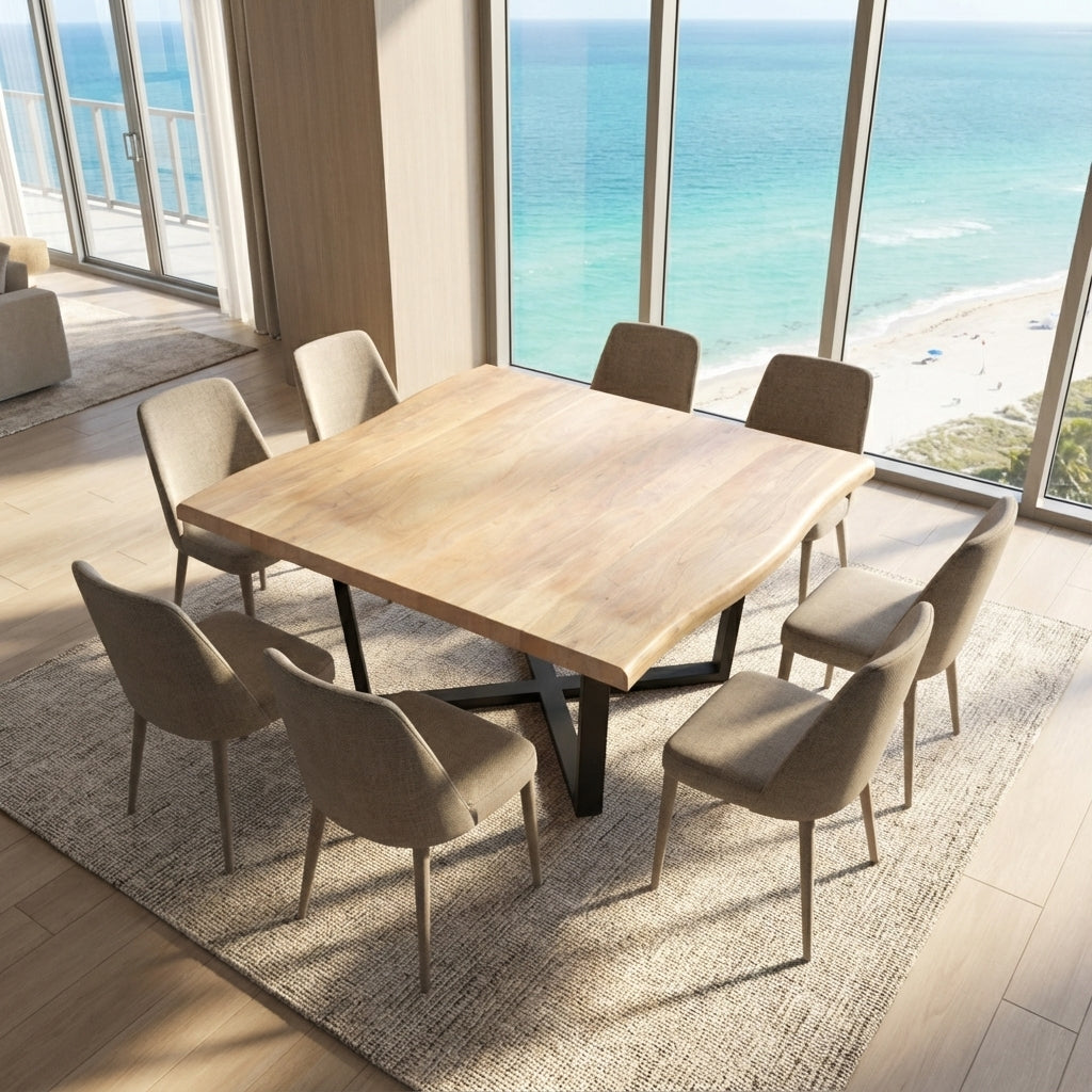 Malcolm 60" Acacia Live Edge Square Dining Table - New White Wash