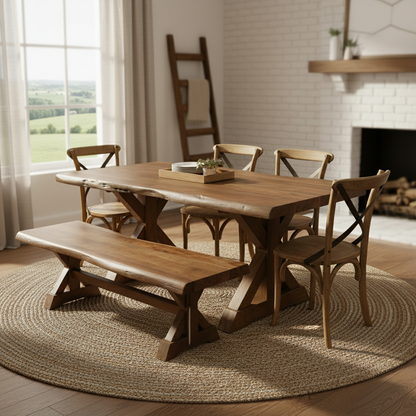 Malcolm 60" Acacia Live Edge Dining Bench - Natural + Smoke