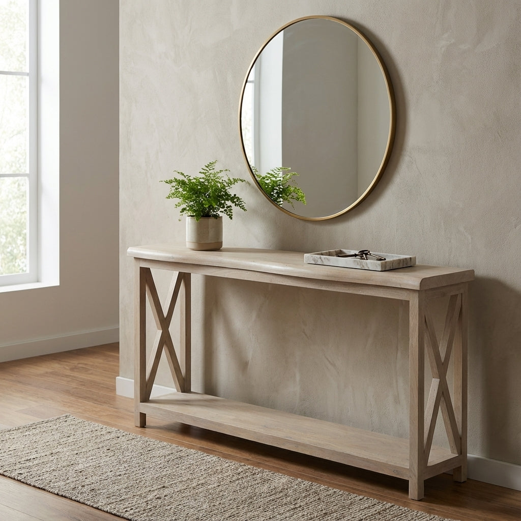 Malcolm Acacia 80" Live Edge Console Table - New White Wash