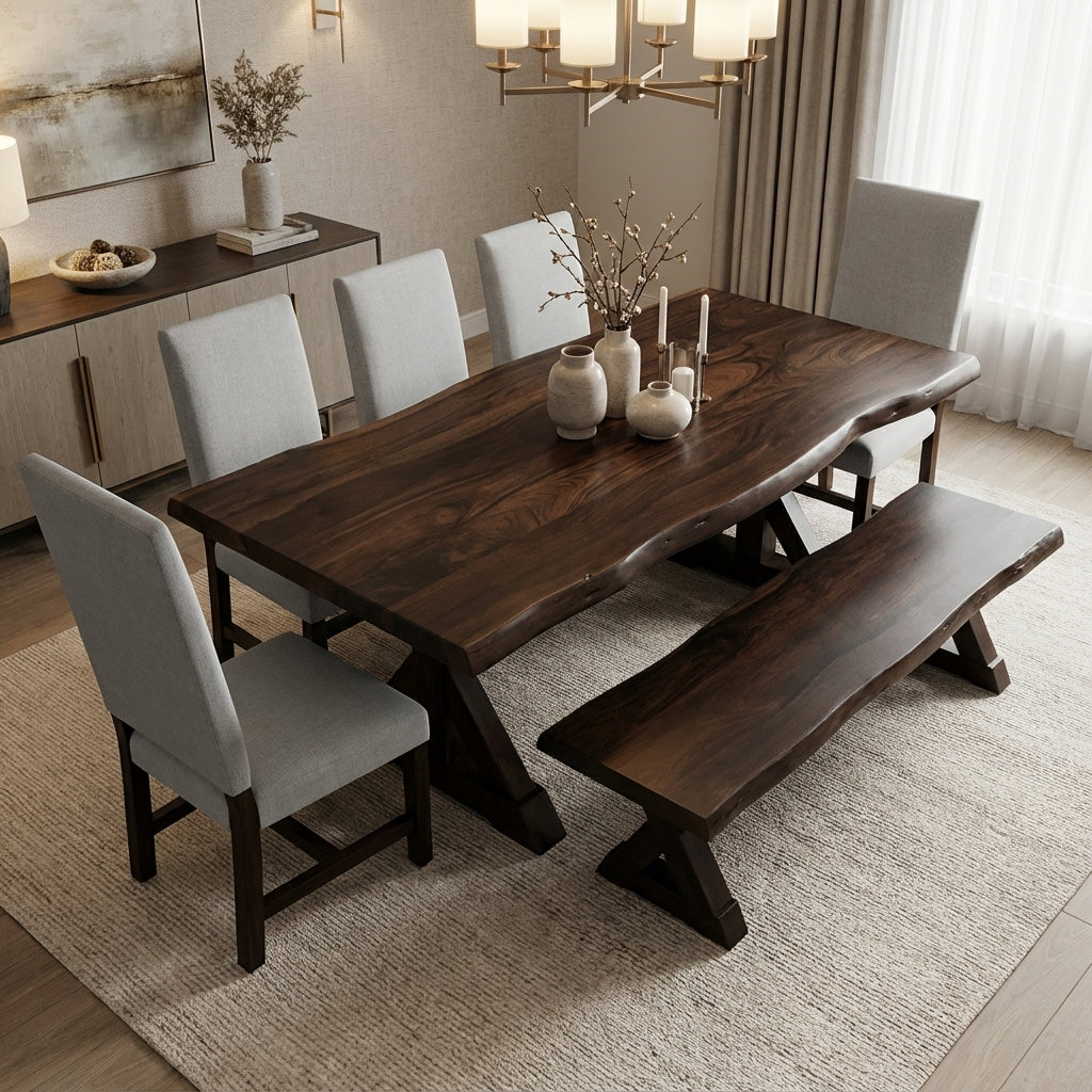 Malcolm Acacia 96" Live Edge Dining Table - Natural + Black
