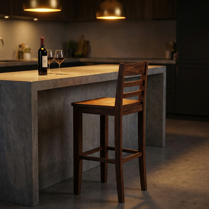 Malcolm Acacia Ladderback Bar Stool - Natural + Black