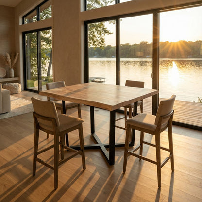 Malcolm 60" Acacia Live Edge Square Counter Table - New White Wash