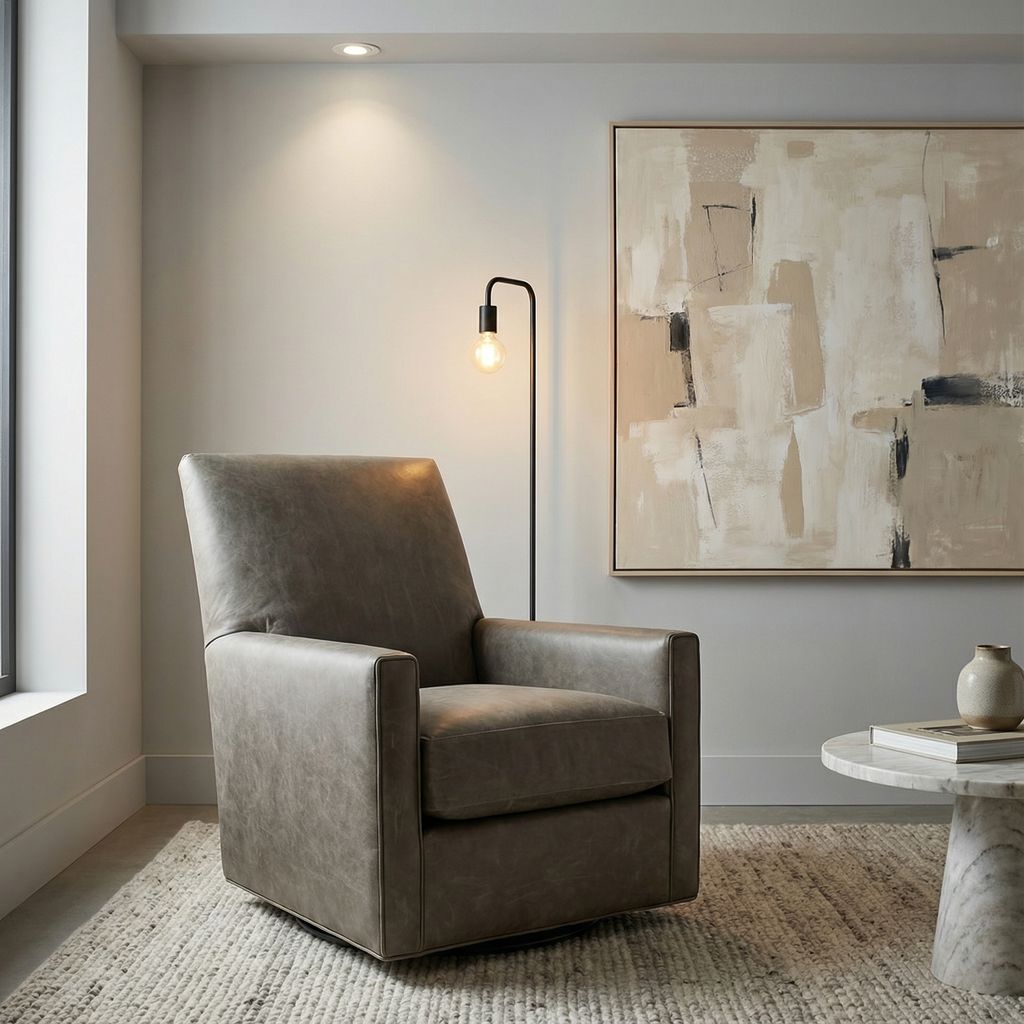 Marcy Express Ship 30" Top Grain Leather Swivel Glider - Iron