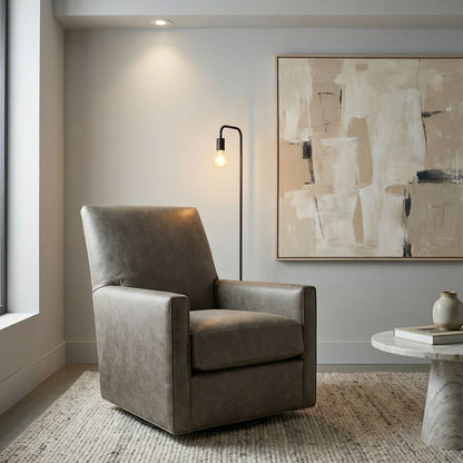 Marcy Express Ship 30" Top Grain Leather Swivel Glider - Iron