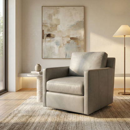 Marvin 31" Express Ship Top Grain Leather Swivel Chair - Taupe Leather