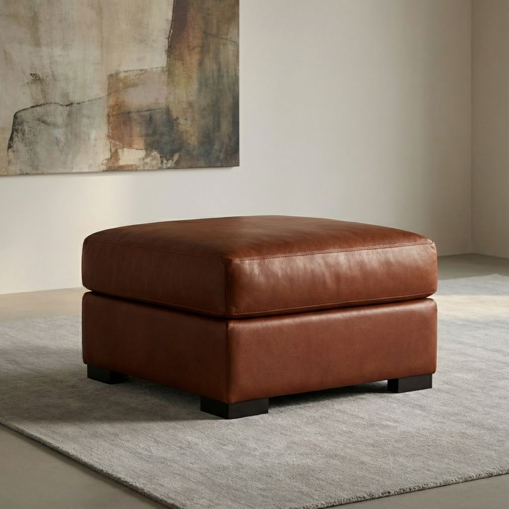 Mason 26" Top Grain Leather Ottoman - Soleil Ember