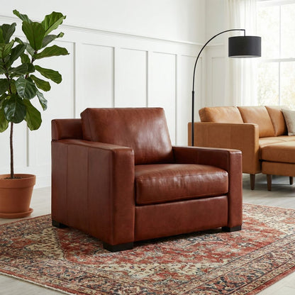 Mason 39" Top Grain Leather Chair - Soleil Ember