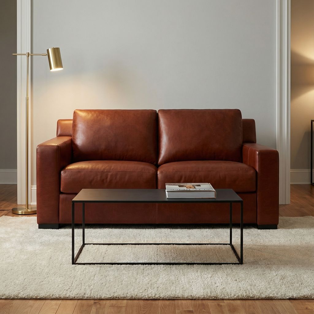 Mason 64" 2 Cushion Top Grain Leather Loveseat - Soleil Ember