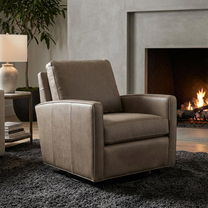 Matthew Express Ship 30" Top Grain Leather Swivel Glider - Putty