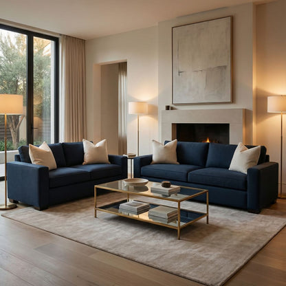 Nathan Luxe Express Ship 93" 3 Cushion Sofa - Crypton Navy Velvet