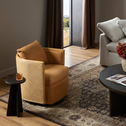 Newberry 28" Top Grain Leather Swivel Chair - Cane + Cognac