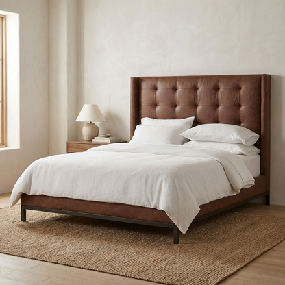 Newton 81" Tufted Leather King Bed - Vintage Tobacco