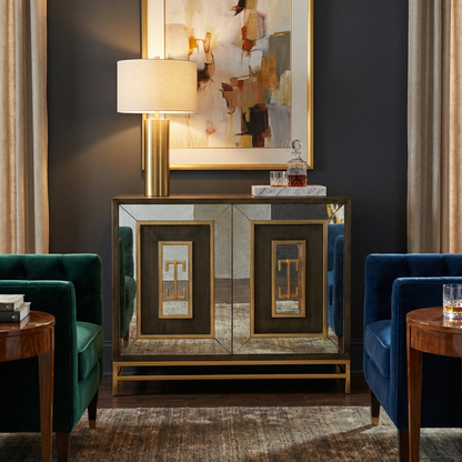 Noreen 42" 2 Door Antique Mirror Cabinet - Walnut