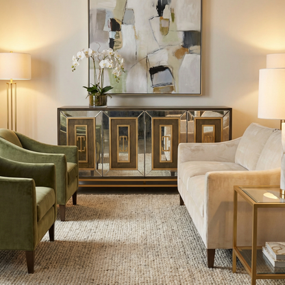 Noreen 80" 4 Door Antique Mirror Sideboard - Walnut