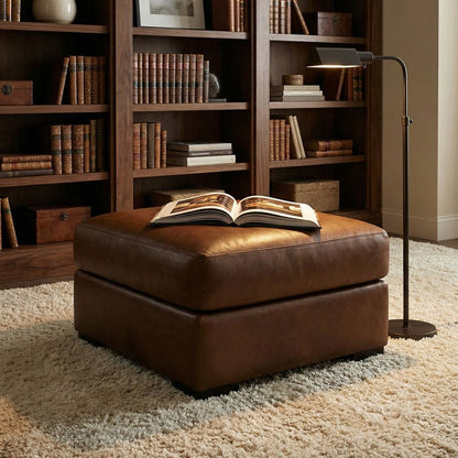 Norton 30" Top Grain Leather Ottoman - Portofino Cinnamon