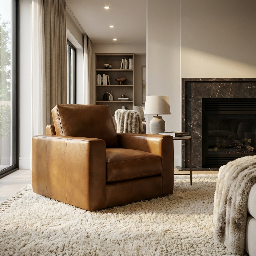 Norton 41" Top Grain Leather Chair - Portofino Cinnamon