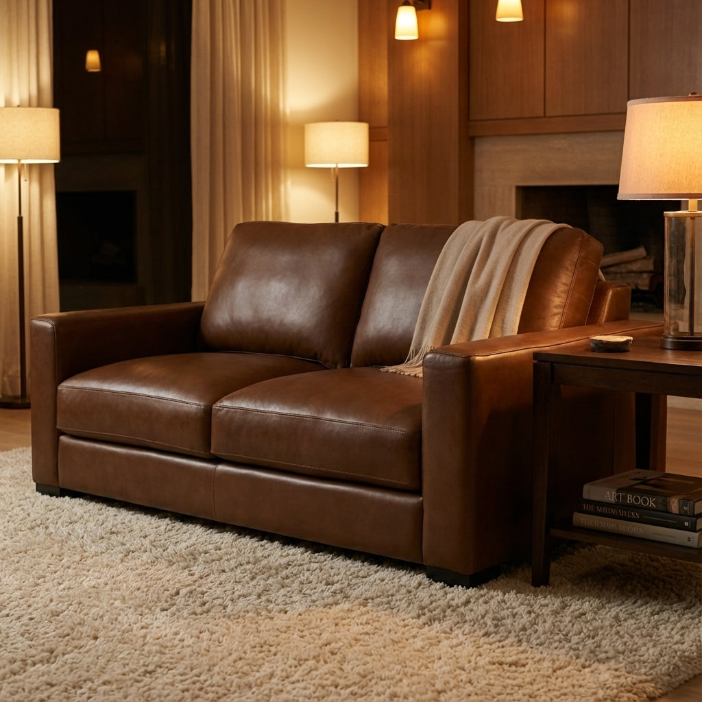 Norton 64" Top Grain Leather 2 Cushion Loveseat - Portofino Cinnamon