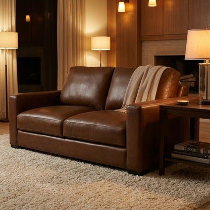 Norton 64" Top Grain Leather 2 Cushion Loveseat - Portofino Cinnamon