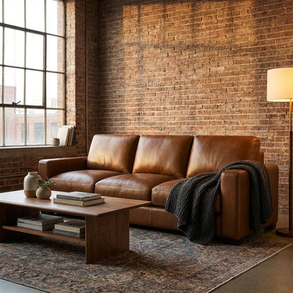 Norton 90" Top Grain Leather 3 Cushion Sofa - Portofino Cinnamon