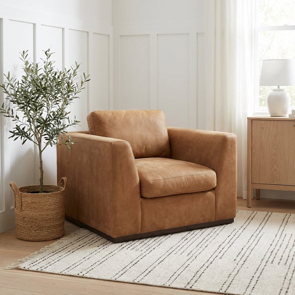 Oliver 45" Top Grain Leather Swivel Chair - Napa Ranch