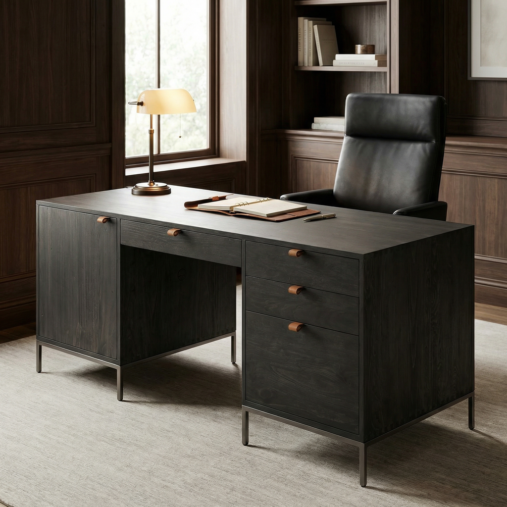 Paulo 70" Poplar Executive Desk - Black Wash