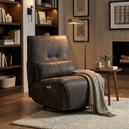 Presley 29" Top Grain Leather Power Motion Swivel Recliner - Espresso