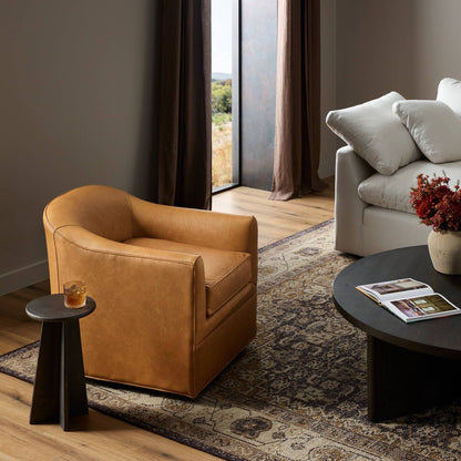 Quentin 27" Top Grain Leather Swivel Chair - Camel