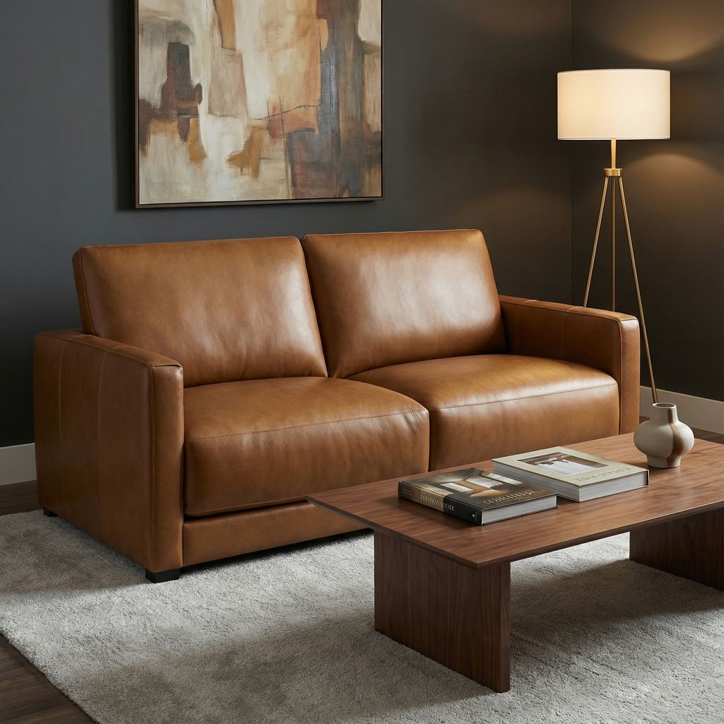 Raphael 70" Top Grain Leather 2 Cushion Loveseat - Bravo Bronze