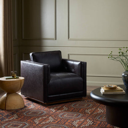 Regina 32" Top Grain Leather Swivel Chair - Black