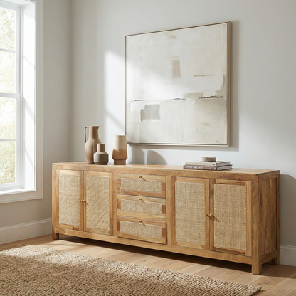 Rio 96" 4 Door 3 Drawer Sideboard - Natural + Cane