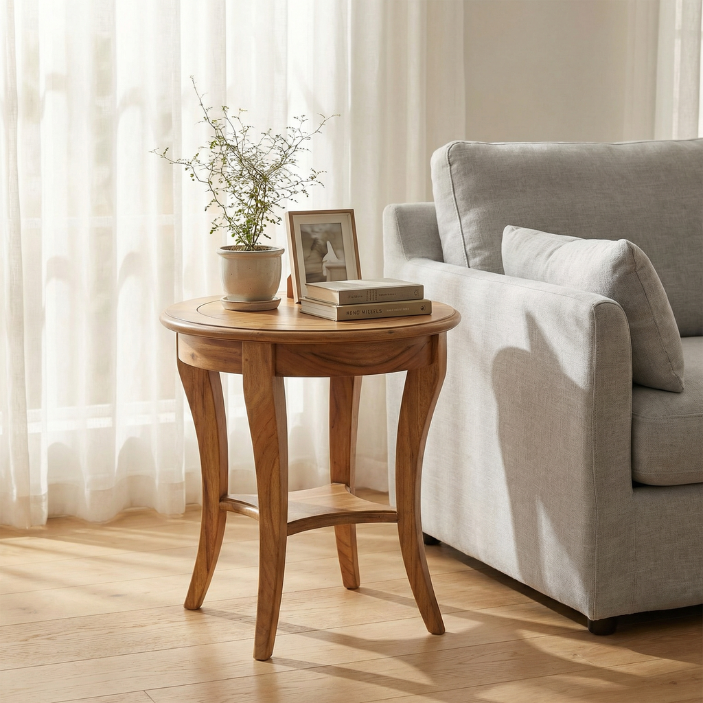 Rosalyn 24" Mahogany Round Side Table - Antique French Oak