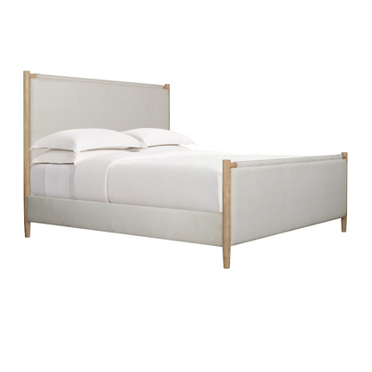 Freya 65" Upholstered Queen Bed - Soft Pebble + Raw Oak
