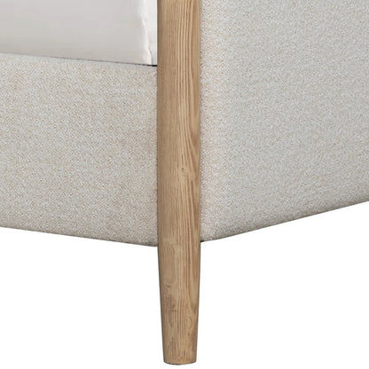 Freya 65" Upholstered Queen Bed - Soft Pebble + Raw Oak