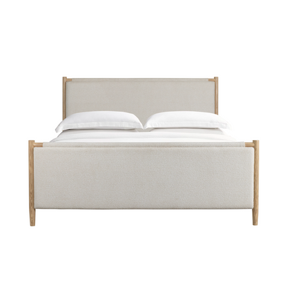 Freya 65" Upholstered Queen Bed - Soft Pebble + Raw Oak