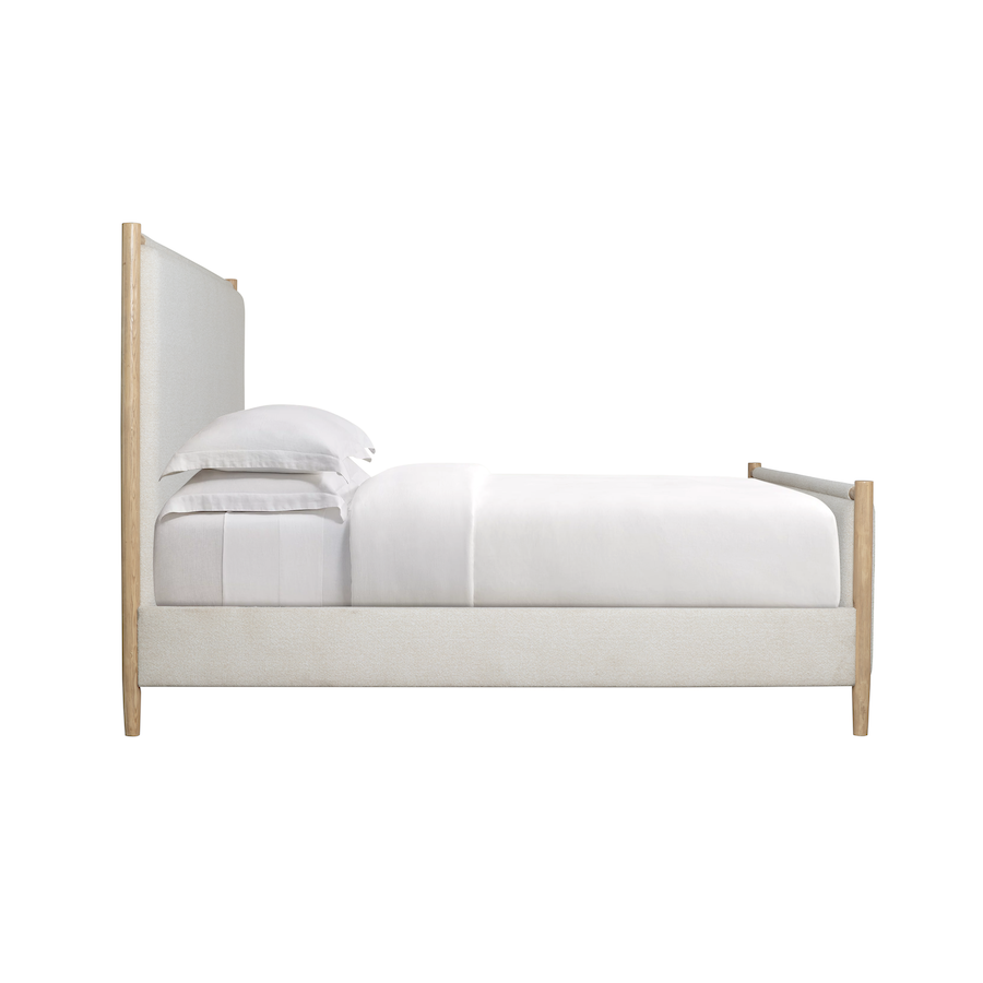 Freya 65" Upholstered Queen Bed - Soft Pebble + Raw Oak