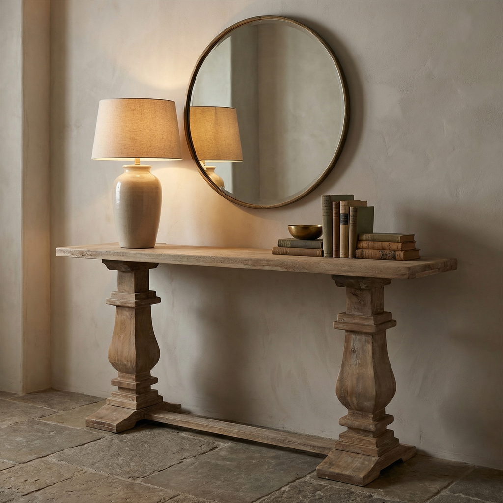 Sardis 63” Mango Wood Console Table - New White Wash