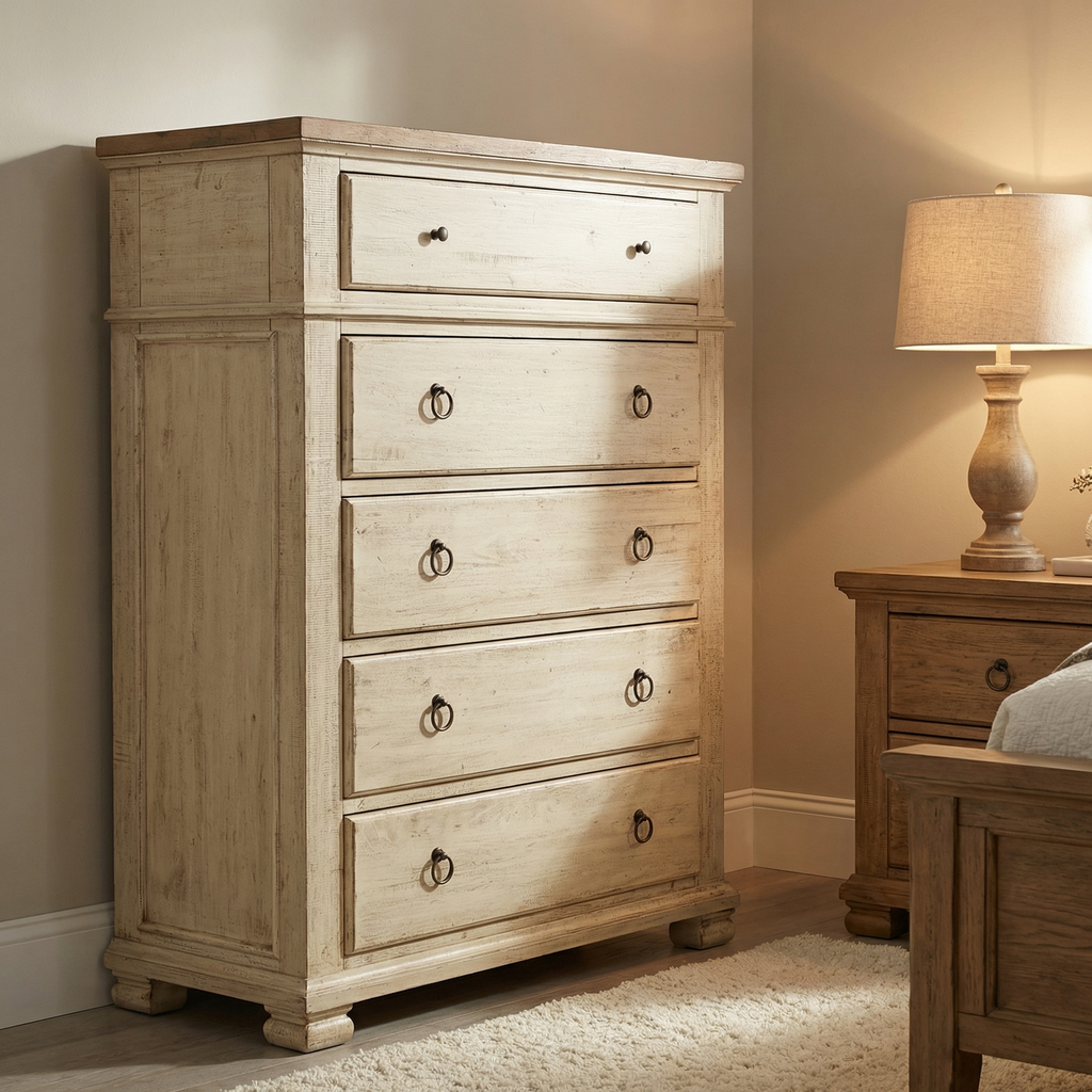 Savannah 43" Mahogany 5 Drawer Chest - Vintage Cream + Driftwood
