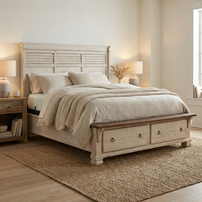 Savannah Mahogany 2 Drawer Storage Bed - Vintage Cream + Driftwood