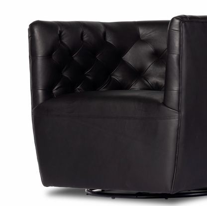 Hancock Top Grain Leather Swivel Chair - Heirloom Black