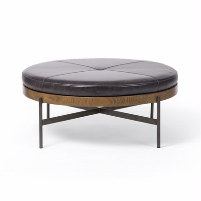 Harris 39" Top Grain Leather Cocktail Ottoman - Sonoma Black